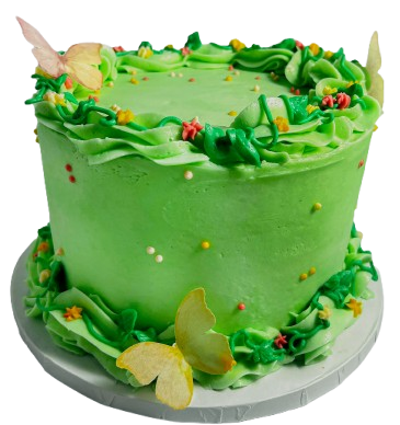 Six inch light green cake with butterflies